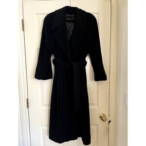 Vintage Regency Pure Cashmere Black Long Trench Coat size M Women